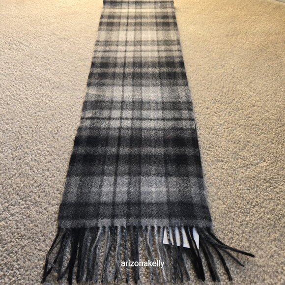 NWT House of Bruar Cashmere Plaid Scarf Grey & Black - Picture 7 of 14